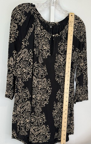 Blusa túnica campesina boho floral negra beige negra Lucky Brand para mujer 1X - Imagen 6 de 12