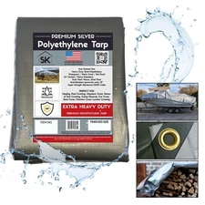 SILVER PREMIUM 16 MIL REINFORCED EXTREME HEAVY DUTY POLY TARP TRUE FINISHED SIZE