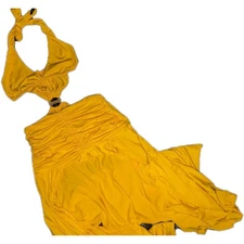 Espiral Lingerie Womens Size Small Yellow Halter Cutout Stripper Exotic Dress 