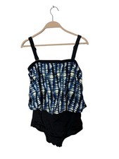 Maxine of Hollywood Swimsuit Womens Size 12 One Piece Blue / Black Bathing Suit
