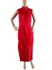 Cheongsam Qipao Mandarin Collar Dress Red Brocade Chinese Romantic Size S
