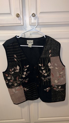 TanTrums 2X Patchwork Embroidered Vintage Floral Vest Cottagecore Leather Wool