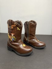 Disney Pixar Toy Story 4 Toddler Cowboy Boots Size 6 Brown Zip-Up Woody Bullseye