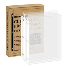3 Ring Binder Page Protectors, 200 Clear Plas...