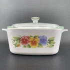 Vintage CorningWare A-1.5L Summer Blush Pansy Casserole Dish w P7C Pyrex Lid USA
