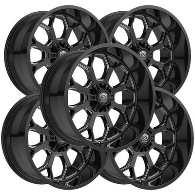 (Set of 5) Edge Off-Road 301BM 22x12 5x5''/5x5.5'' -44mm Black/Milled Wheels Rims