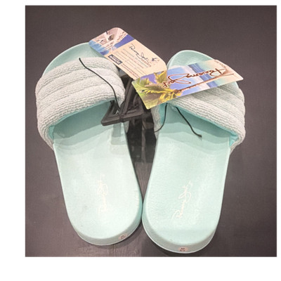 Panama Jack Resorts Women's Blue Slide Sandals Logo Cotton Upper 8-9 M