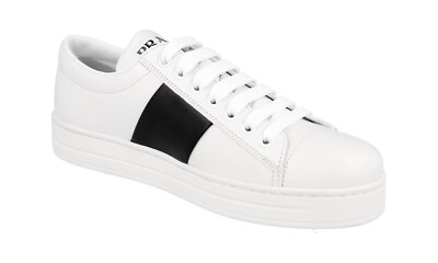 PRADA DOWNTOWN SNEAKERS SHOES 1E144N WHITE/BLACK LEATHER US