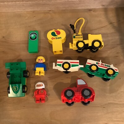 Lego Duplo Vintage Octan Gasoline Truck Trailer, Race Car, Gas