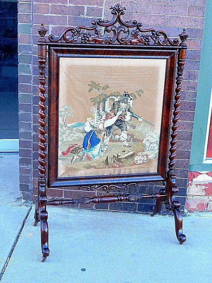 Antiguo Victoriano Madera Ornamentada Tallada Aguja Chimenea Pantalla Calidad Museo Foto 2 de 4