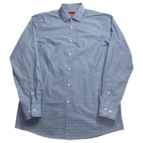 Hugo Boss Shirt Mens 16L Blue Check Long Sleeve Button Up Sharp Fit Cotton Smart