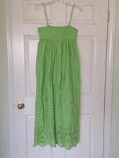 Zara Eyelet Maxi Summer Dress, Size Small, Bright Lime Green, 100% Cotton