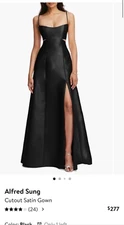 Alfred Sung Black Cut-out Satin Gown Evening Dress Size 2