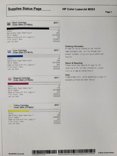 HP M553 Color LaserJet Enterprise Printer B5L25A (~13K Prints) - Picture 6 of 24
