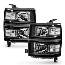 For 2014-2015 Chevy Silverado 1500 Pickup Black Headlights Headlamps LH+RH 14-15