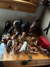 Large Lot of Various Sized Brown Black White Clydesdale Hard Soft Plastic Horse