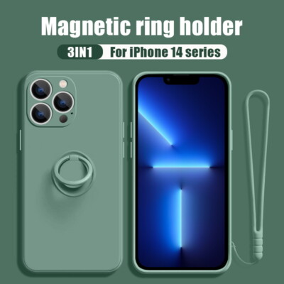 Hülle für iPhone 15 14 13 12 16 17 Pro Max 11 8 Silikon Ring Stand Lanyard Cover