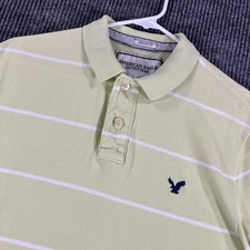 American Eagle Polo Shirt Mens Large Green Striped Short Sleeve Athletic Fit