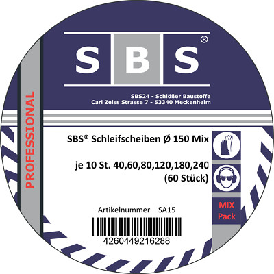 SBS  Klett-Schleifscheiben Mix  Ø 150 mm 60 Stk. Exzenter Klett Schleifpapier