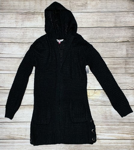 junior womens black hooded cardigan 