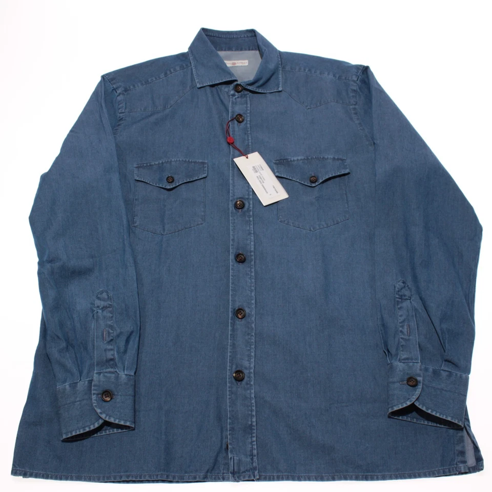 Luciano Barbera NWT Casual Button Down Denim Overshirt Size L in Blue Cotton - Image 3 of 4