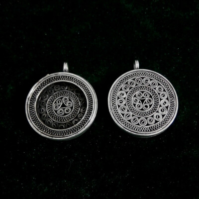 Elegant Handmade filigree Miao silver DIY embed circle necklace pendant 1piece