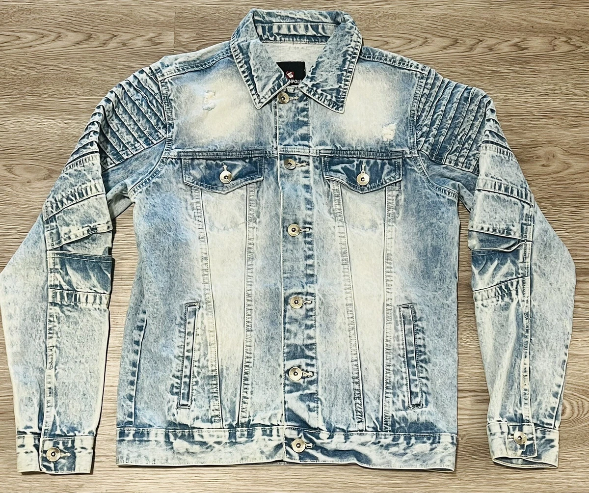 Mens light wash distressed denim cheap jacket