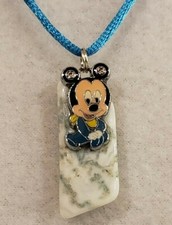 Blue Baby Mickey Mouse w/Polished Stone Pendant on Satin Cord Necklace -Jewelry