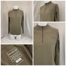 Merrell Base Layer Pullover S Men Brown 1/4 Zip Poly Stretch Mint YGI P1-874