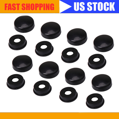 8 Black "Smooth" License Plate Frame Screw Caps & Bolt Covers - Car Truck Cycle