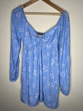 American Eagle Faux Wrap Babydoll Dress Womens Size M Blue Bohemian Coastal New