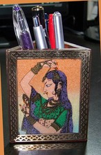 GEMSTONE PAINTING PEN PENCIL HOLDER/STAND FROM INDIA 