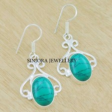 Turquoise Gemstone 925 sterling silver handmade Dangle/Drop Earrings 1.50"