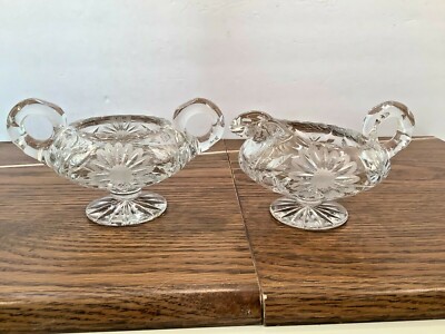 Vintage Clear Cut Glass Footed Open Sugar & Creamer Set Daisy Beveled