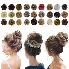 2 pcs Blonde Mix Ginger Brown Messy Bun Scrunchie Hair Extensions Wavy Ponytail