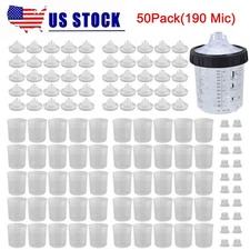 50 Pack Disposable Paint Spray Gun Cup Liners and Lid System (190 Mic) Wash Free