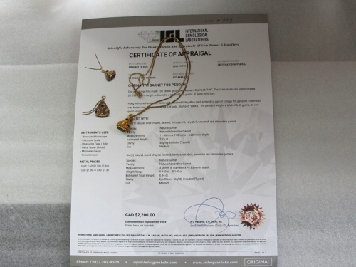 Natural Almandine Garnet Hand Carved Fob Pendant 5.47 gr 22k Gold  & Chain $2200 - Afbeelding 1 van 8