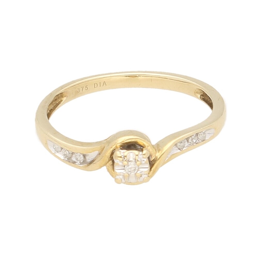 9Carat Yellow Gold 0.15ct Diamond Solitaire w/ Accents Ring (Size O 1/2)3mm Wide