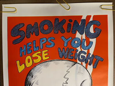 Original Vintage Poster Smoking Helps You Lose Weight Skeleton Cigarette  Pin Up
