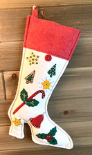 Vintage Felt Christmas Stocking Boot Ornaments Sequins Beads Applique