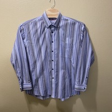 Men  s XL Alan Flusser 100 Cotton Blue Stripe Long Sleeve Button Up Dress Shirt