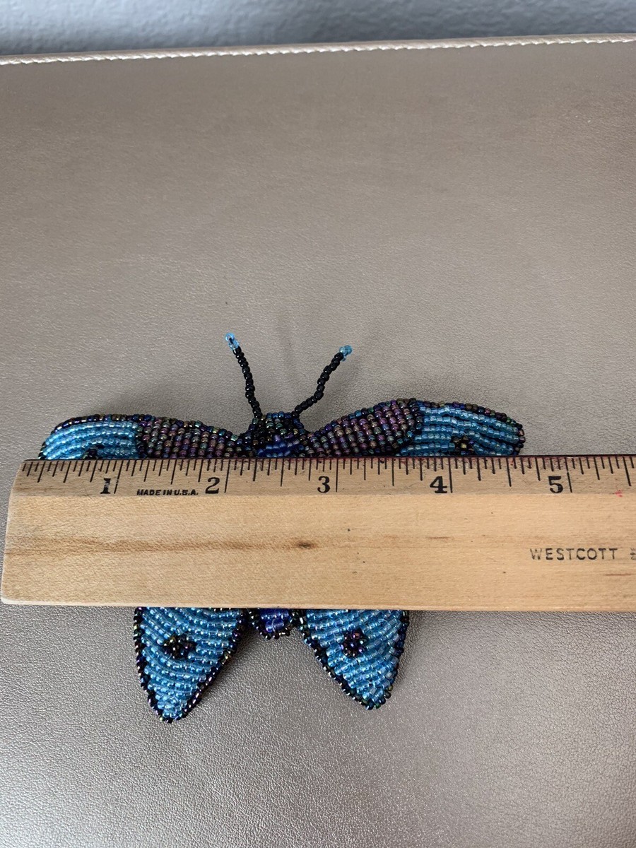 Vintage Large Beaded Butterfly Barrette Blue Teal Handmade Made  in France Vintage Large Beaded Butterfly Barrette Blue Teal Handmade  main image 2