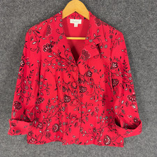 Dressbarn Blazer Women M Medium Pink Floral Button Up Collared Long Sleeve