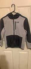 Under Armour Youth Boys Gray Hooded Fleece Jacket Full Zip Size YMD Medium