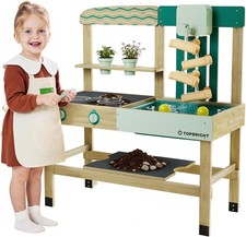 4 in 1 Mud Kitchen for Kids, Wooden Outdoor Playhouse for Water  Sand Play, Coo