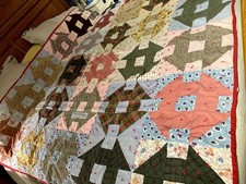 VTG Hand-Quilted Patchwork Quilt, Tied Basted Embroidered dated 1965/Artist Name