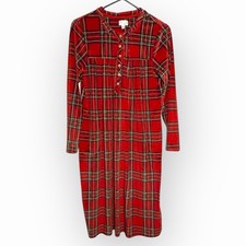 Aria Collection Plaid Velour Nightgown Midi Red Green Womens Size M Pockets