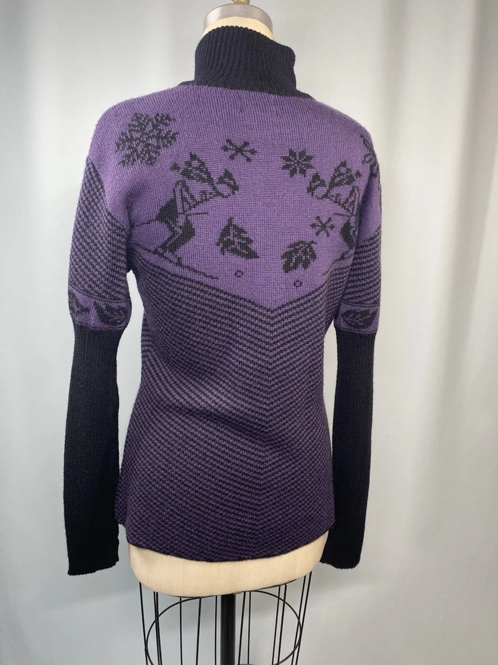 Suéter NILS TALLA GRANDE L púrpura negro esquí copos de nieve cremallera nórdica años 90 Y2K Foto 4 de 4