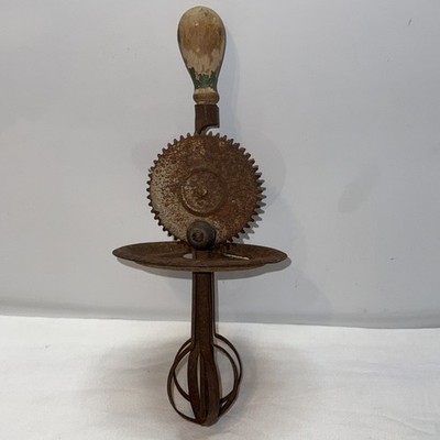 Antique 1900 s Egg Beater green wood handle works  Farmhouse  kitchen Tool Decor