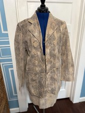 VTG 90s Leather Snakeskin Design Set Beige Blazer Knee-Length Skirt Small